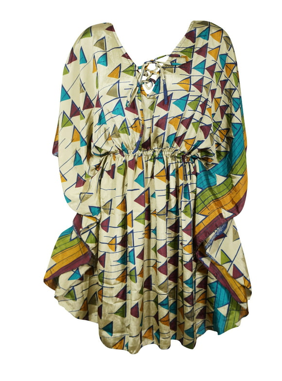 Mogul Womens Short Beach Caftan Dress Multicolour Kaftan Dresses M-XL