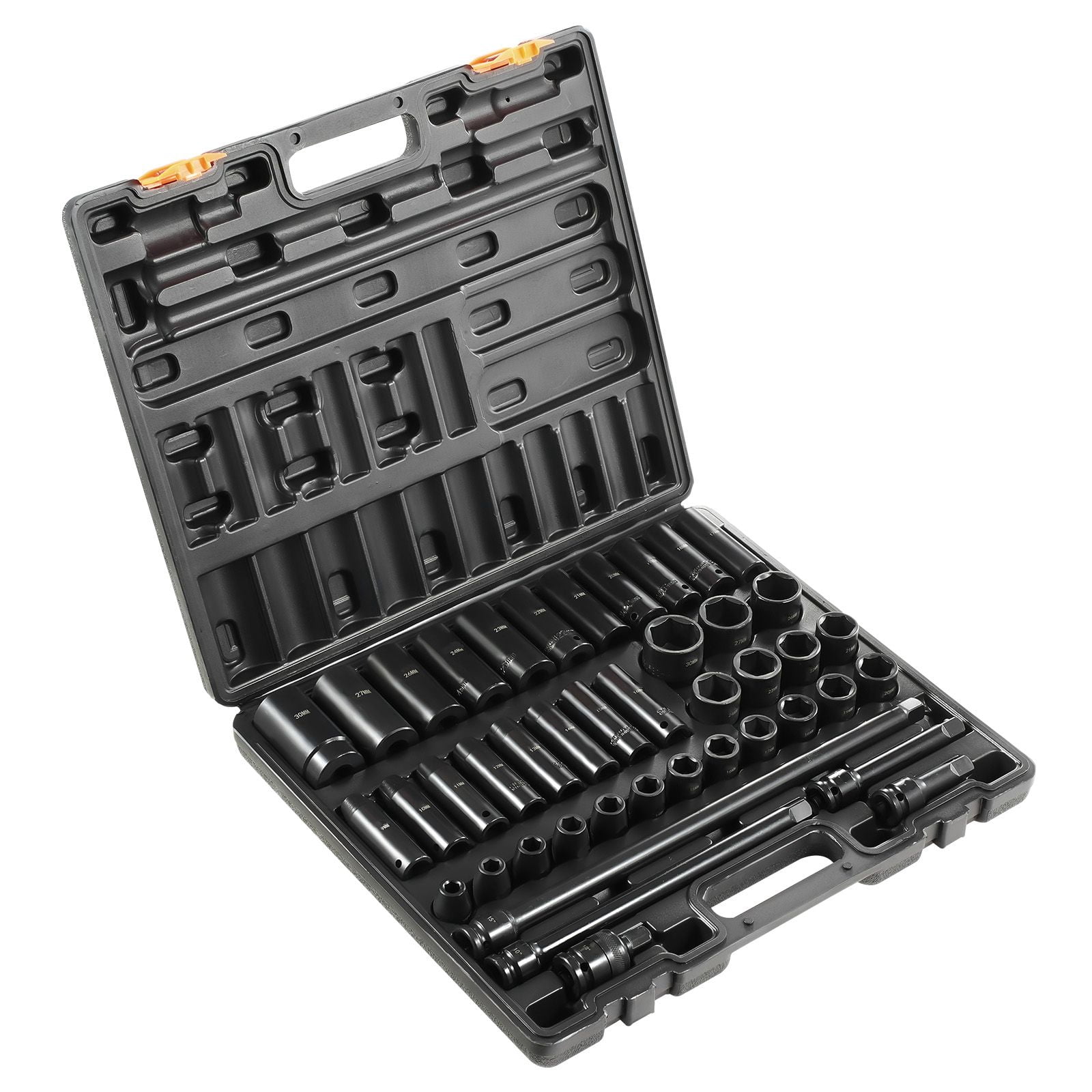 Zaverox 43PCS 1/2" Drive Standard & Deep 6-Point Impact Socket Set, Metric 9-30mm Heavy Duty Socket Assortment