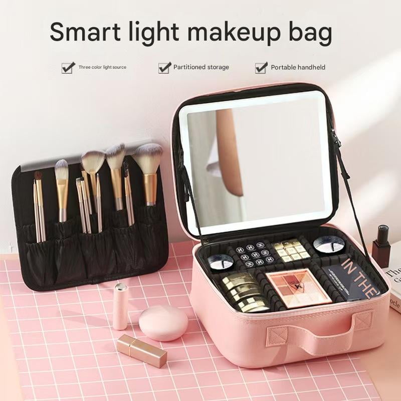 IDFINE Travel Makeup Bag with LED Mirror, Adjustable Dividers