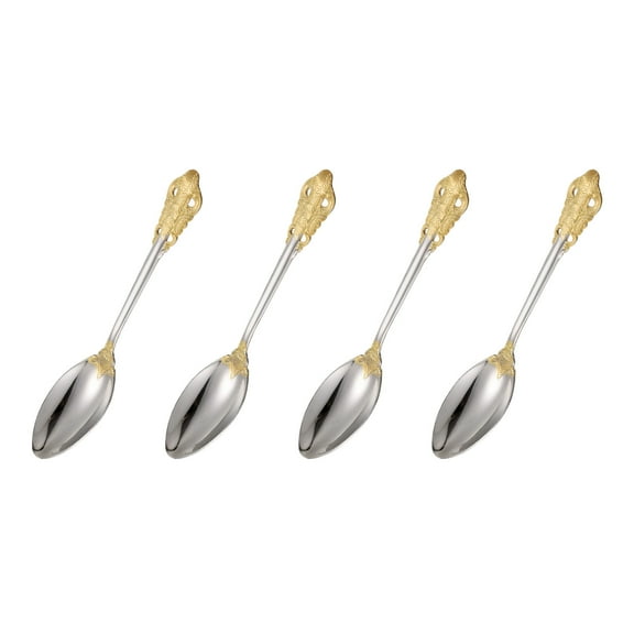 Uxcell 4 Pcs Round Soup Spoon, 6.5 Inch Stainless Steel Dinner Spoon, Flatware Cutlery Set for Home, Kitchen, and Restaurant, Dishwasher Safe, Gold/Silver