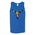thumbnail image 2 of Wild Bobby, Colorful Rainbow Cow Bull Skull Animal Lover Mens Graphic Tank Top, Royal, Small, 2 of 3