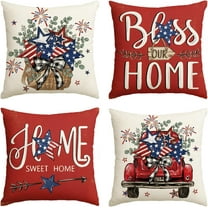 Bless Our Home Eucalyptus Stars Fireworks Car Throw Pillow Covers, 18 x 18 Inch 4th of July Patriotic Independence Memorial Day USA Flag Cushion Case for Sofa Couch Set of 4