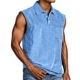thumbnail image 2 of WTOBBY Men's Summer Solid Color Sports Pocket Buttons Lapel Vest Casual Sleeveless Quick-Drying Lightweight For Outdoor Activities Polo Style Running Comfort Fitness Wear,Blue 2XL, 2 of 4