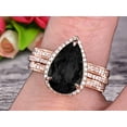 thumbnail image 3 of Milgrain Art Deco Trio Set 2.75 Carat Black Diamond Moissanite Engagement Ring On 10k Rose Gold Pear Shape Gemstone Halo Ring With Matching Band Surprisingly Ring, 3 of 5