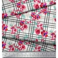 thumbnail image 2 of Soimoi White Velvet Fabric Check & Floral Print Sewing Fabric Yard 58 Inch Wide, 2 of 5