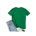 thumbnail image 2 of Seyurigaoka Women Summer Round Neck T-shirt, Plus Size Green Clover/ Letters/ Gnome Print Short Sleeve Tops, 2 of 7