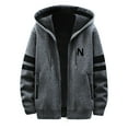 thumbnail image 1 of Men's Winter Thermal Knitwear Jackets Fashion Stripe Contrast Color Sleeve Hooded Coats With Zipper Closure Pockets, 1 of 4