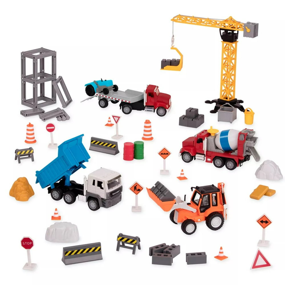 DRIVEN 66 Piece Deluxe Construction Site Playset with Toy Crane and