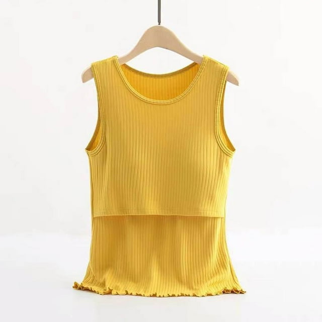 Stock Limité, T-Shirt d'Allaitement Couleur Unie pour Femmes Enceintes, Débardeur Sans Manches Col Rond pour Allaitement Polyvalent Agrafe de Garde-Robe/20 % Coton, 40 % Polyester, Jaune, Sopatenor