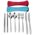 thumbnail image 2 of Set of 2 Stainless Steel(Knife, Fork, Spoon, Chopsticks)Lightweight Portable Tableware,Camping/Travel/Office Lunch Cutlery Set with Carrying Cases, 2 of 4