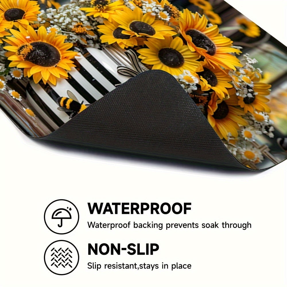 Dish Drying Pad, Sunflowers Pattern Washing Machine Dust Cover Pad, Washstand Drain Mat, Soft Faucet Absorbent Mat, Washstand Cup Mat, Kitchen Accessories, Bathroom Accessories
