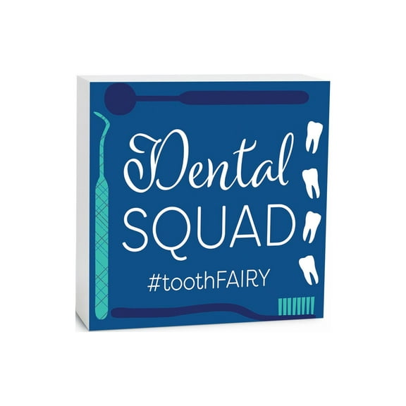 Dental Squad Tooth Fairy Blue Toothbrush 5 x 5 Wood Tabletop Sign Plaque