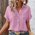 thumbnail image 6 of Womens Shirts Casual Casual Tops for Women Ladies' Fashionable and Casual Solid Color Batsleeved Button Short Sleeved Shirt, 6 of 9