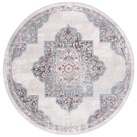 SAFAVIEH Phoenix Jepson Medallion Area Rug, Ivory/Grey, 6'7" x 6'7" Round