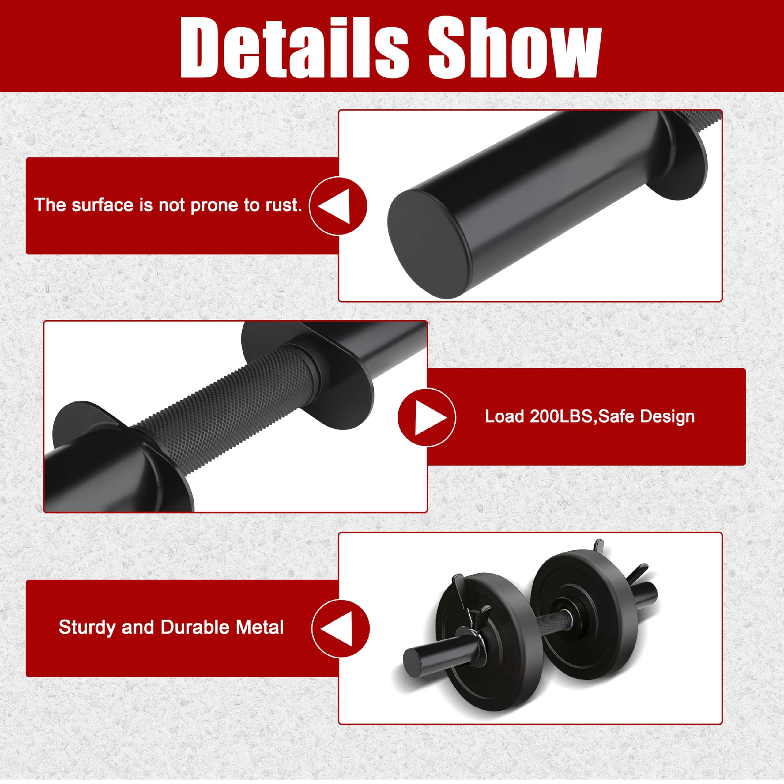 Pair Of 16" Olympic Dumbbell Handles For 2-inch Plates  Loadable Bars With Knurled Rubber Grips Home Gym Strength