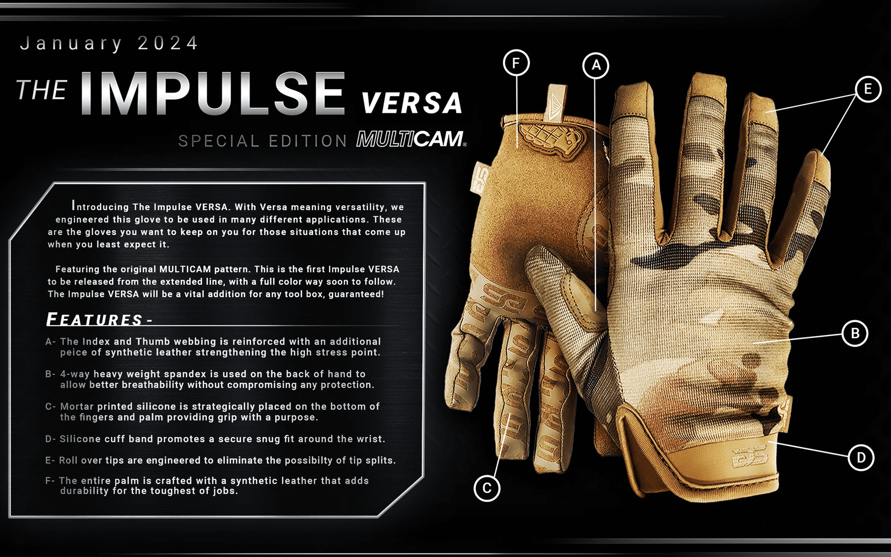 Glove Station The Impulse 2.0 Multicam Gloves - Synthetic Leather Palm, Protection Work Gloves for Men, Breathable Spandex Gloves for Motorcycle Gloves