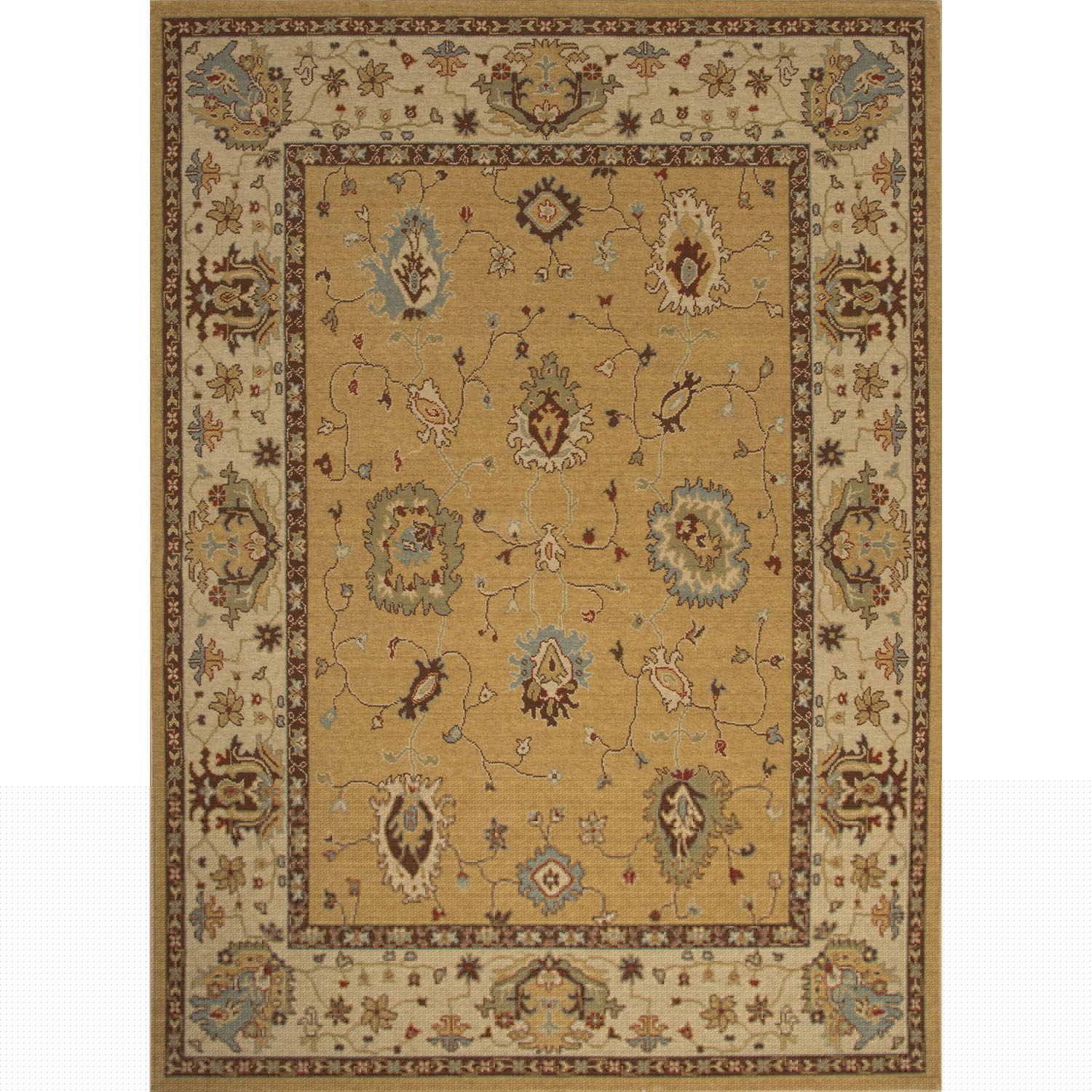 Classic Oriental Pattern Yellow/Taupe Wool Area Rug (7.10x9.10