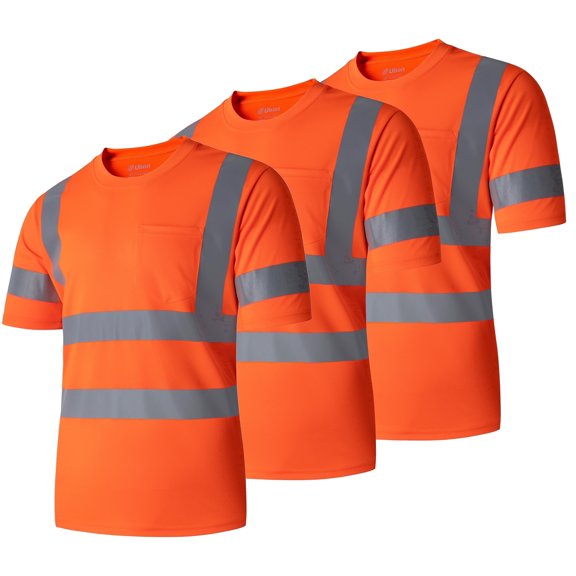 Ubon Men's 3-Pack Hi-Vis Shirt Short Sleeve Reflective Shirt Construction Work Shirt Pure Orange L