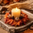 thumbnail image 4 of Fall Maple Leaf Candle Ring Wreath, Artificial Berries Pinecone Pumpkin Autumn Candle Holder Centerpiece Wreath for Thanksgiving Harvest Table Home Front Door Mantel Decor-C, 4 of 6