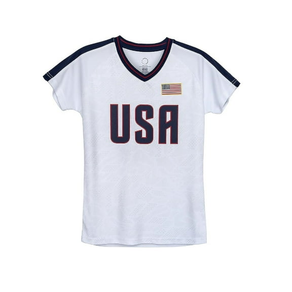 U.S. Soccer Official USWNT Player Girls’ Youth USA Soccer Poly Shirt Tee Top - White, Lavelle, YXL