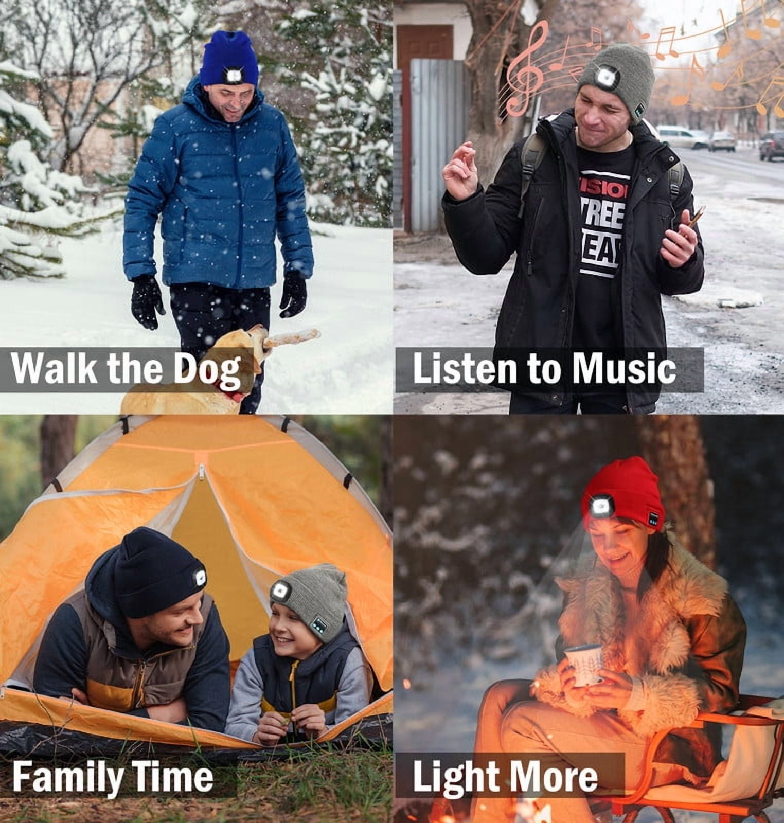 CENSGO Bluetooth Beanie with the Light, Unique Tech Gifts for Men Husband Him Teen, Wireless Headphones for Fishing Jogging Working, Christmas Stocking Blue