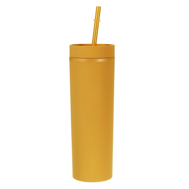 Vaso Flaco con Tapas y Pajitas Unique Bargains Naranja Claro 16Oz