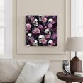 thumbnail image 2 of Wall Art Prints, Halloween Skull Framed Canvas Prints for Bedroom Living Room Bathroom Office, Vintage Pink Rose Purple Flower Gallery Wrap Wall Art Poster for Gifts Home Decor 20"x20", 2 of 9