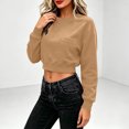 thumbnail image 7 of Gytharion Women's Cropped Sweatshirts Crew Neck Patch Pocket Solid Color Soft Comfortable Classic Pullovers Fashion Cozy Athleisure Pullover Tops, 7 of 7