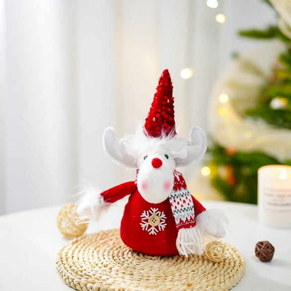Yyuenw Christmas Red Festival Theme Collectible Doll Gnome Reindeer Snowman Fabric Dolls Home Office Shop Desktop Decor Xmas Party Gift