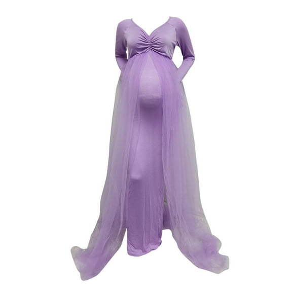 Vedolay Maternity Dresses for Party Long Sleeves Dress Pregnant Clothes Pregnancy Dress Clothes Dresses for Pictures Clear,XL