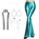 thumbnail image 3 of Pantalones anchos estilo discoteca de los años 70, 4 piezas, metalizados, dorados, con joyas estilo discoteca, para mujer, estilo hippie, discoteca de los años 70, pantalones acampanados para fiesta d, 3 of 5