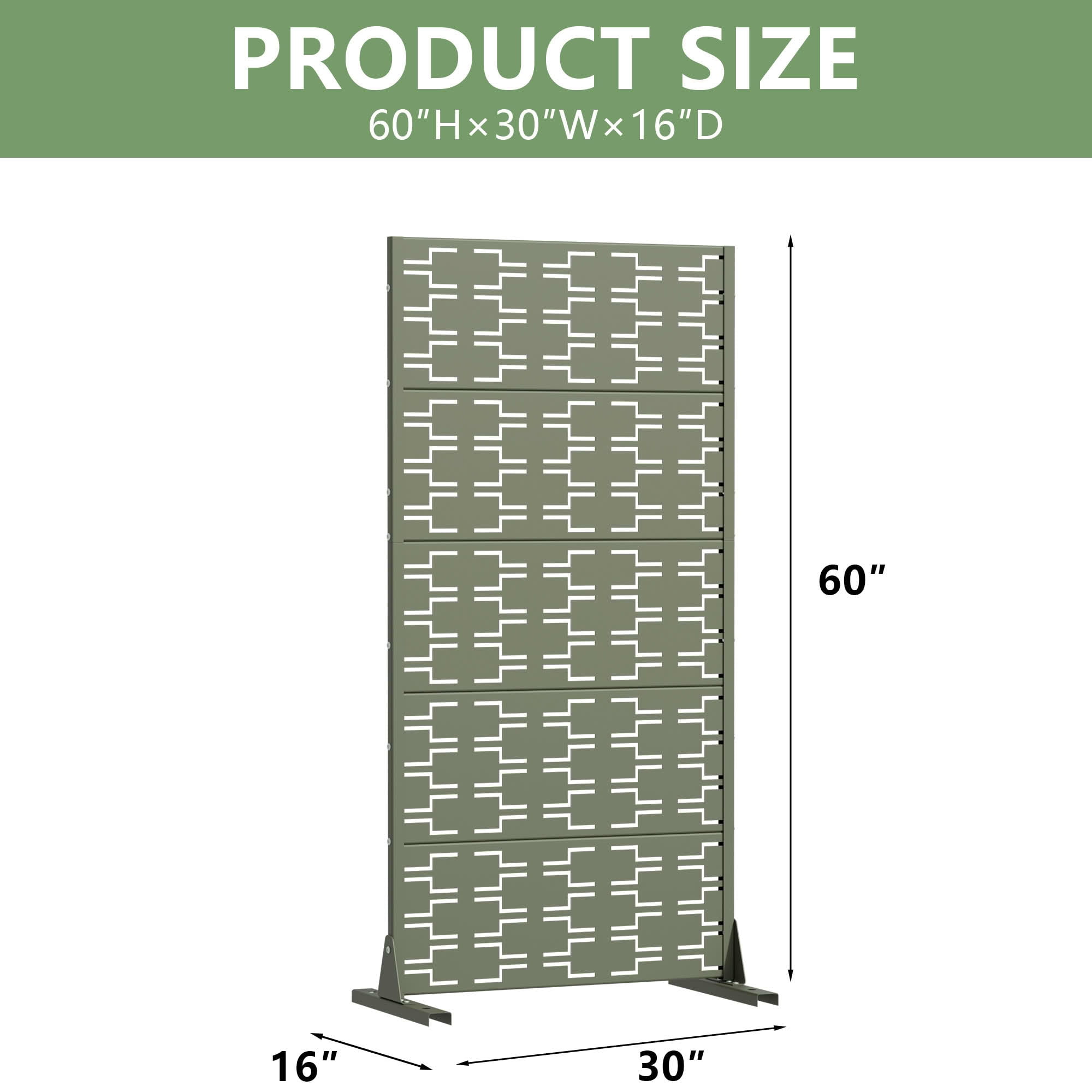 MAYEERTY Outdoor Metal Privacy Screen 5ft Olive Gray, 5-Panel Brick Pattern Decorative Screen for Garden