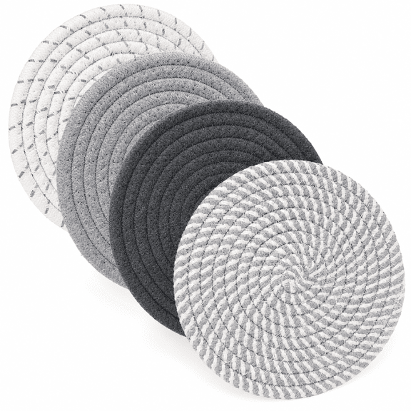 Cotton Rope Trivets 7 inch Round Gray 4 pack Heat Resistant Hot Pads for Kitchen Countertop Table