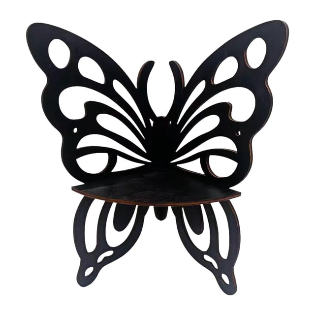 Estante esquinero con forma de mariposa, estante de pared de madera, estante de almacenamiento montado en la pared Negro