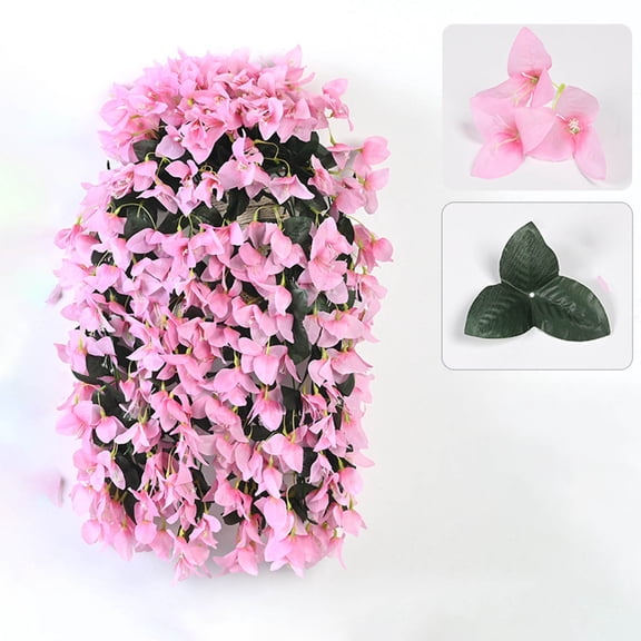 12-Branch Bougainvillea Artificial Flower Wall Hanging, Vibrant Fake Plant Decor for Indoor Outdoor Spaces, Durable Plastic Floral Arrangement for Home Garden Decoration