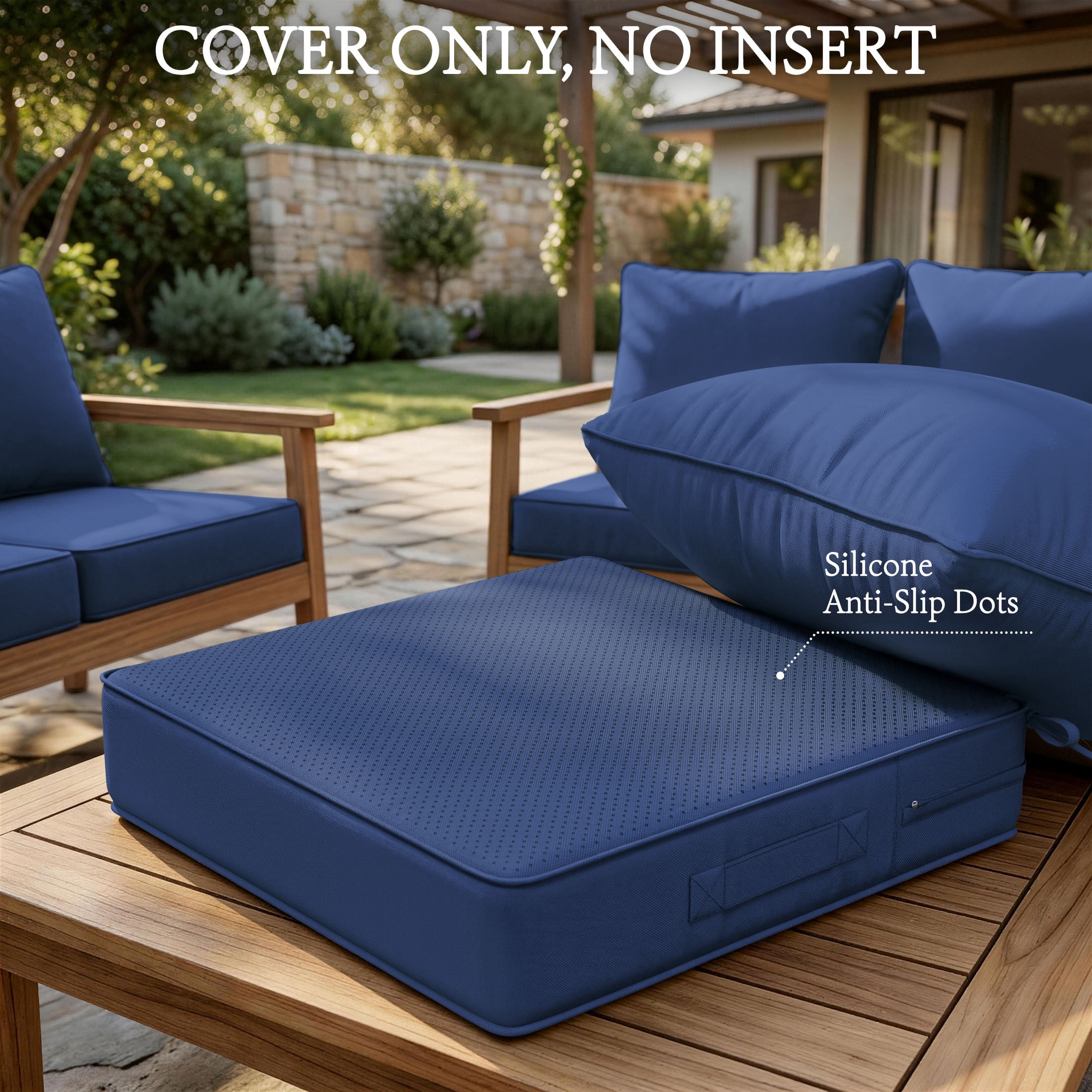 Pakunoda 24" X 24" Outdoor Deep Seat Cushion Replacement Slipcovers, 6 Set of Waterproof Patio Furniture Cushion Covers, Outdoor Cushion Covers with Zipper for Patio Furniture, Blue