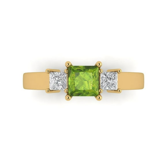 Three-Stone Engagement Ring for Women - 1.11ct Natural Peridot in 18K Yellow Gold Promise Ring