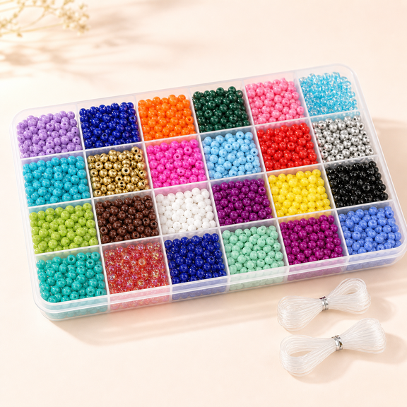 Bambang 6/0 Round Acrylic Seed Beads, 4500Pcs 24 Color Rainbow Assortment for DIY Jewelry & Craft Projects