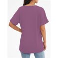 thumbnail image 3 of Womens T Shirts V Neck Rolled Sleeve Pocket Summer Tops Casual Loose Basic Tee Shirts Trendy, 3 of 5