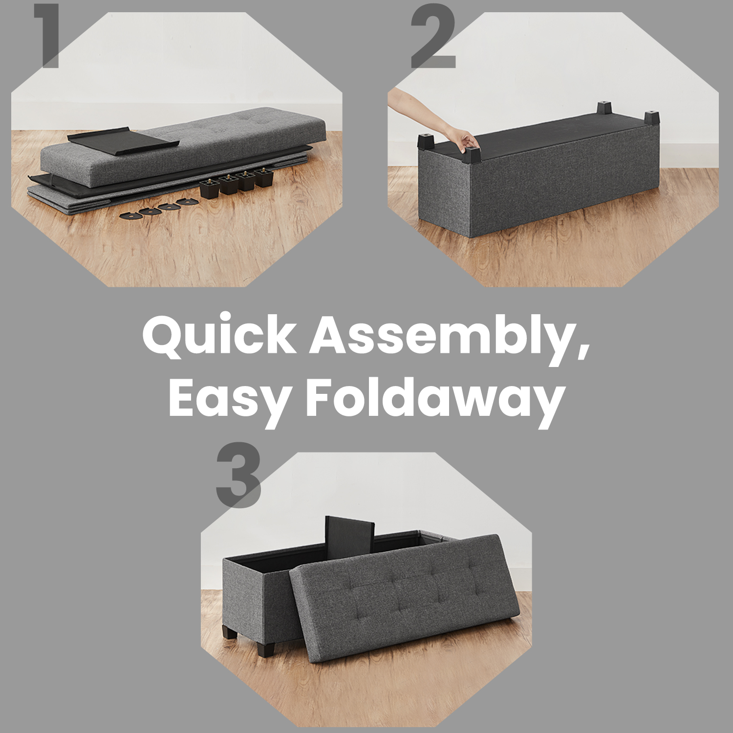 Ledrem 43" Storage Ottoman Bench, Slate Gray photo 7
