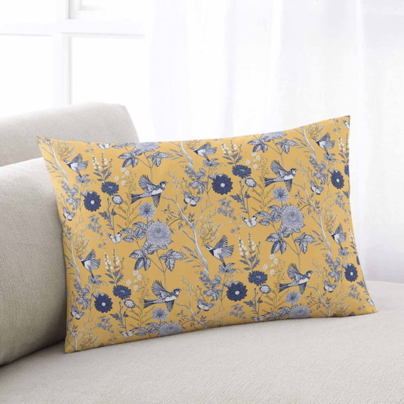 Vintage Flower Standard Size Pillow Cover, Pillowcase Protectors with Zipper, Breathable Decorative Throw Pillow Case Cover, Country Bird Garden Butterfly Yellow Pillow Shams for Couch Sofa 20x26Inch