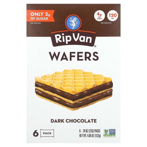 Rip Van Wafels, Wafers, Dark Chocolate, 6 Pack, 0.78 oz (22 g)