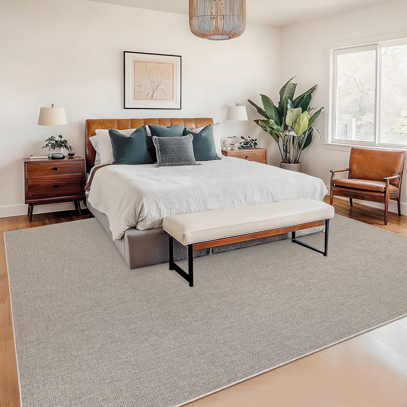 Garvee 8'x10' Modern Solid Color Area Rug Minimalist Woven Textured Carpet, Washable Rug Non Slip Low Pile Indoor Mats for Living Room Bedroom Dining Room, Beige