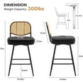 thumbnail image 2 of Bar Stools Set of 2 Swivel Upholstered Counter Height Bar Stools 26"Faux Leather Barstools with Rattan Back&Metal Footrest Comfortable Kitchen Island Chairs Black, 2 of 7