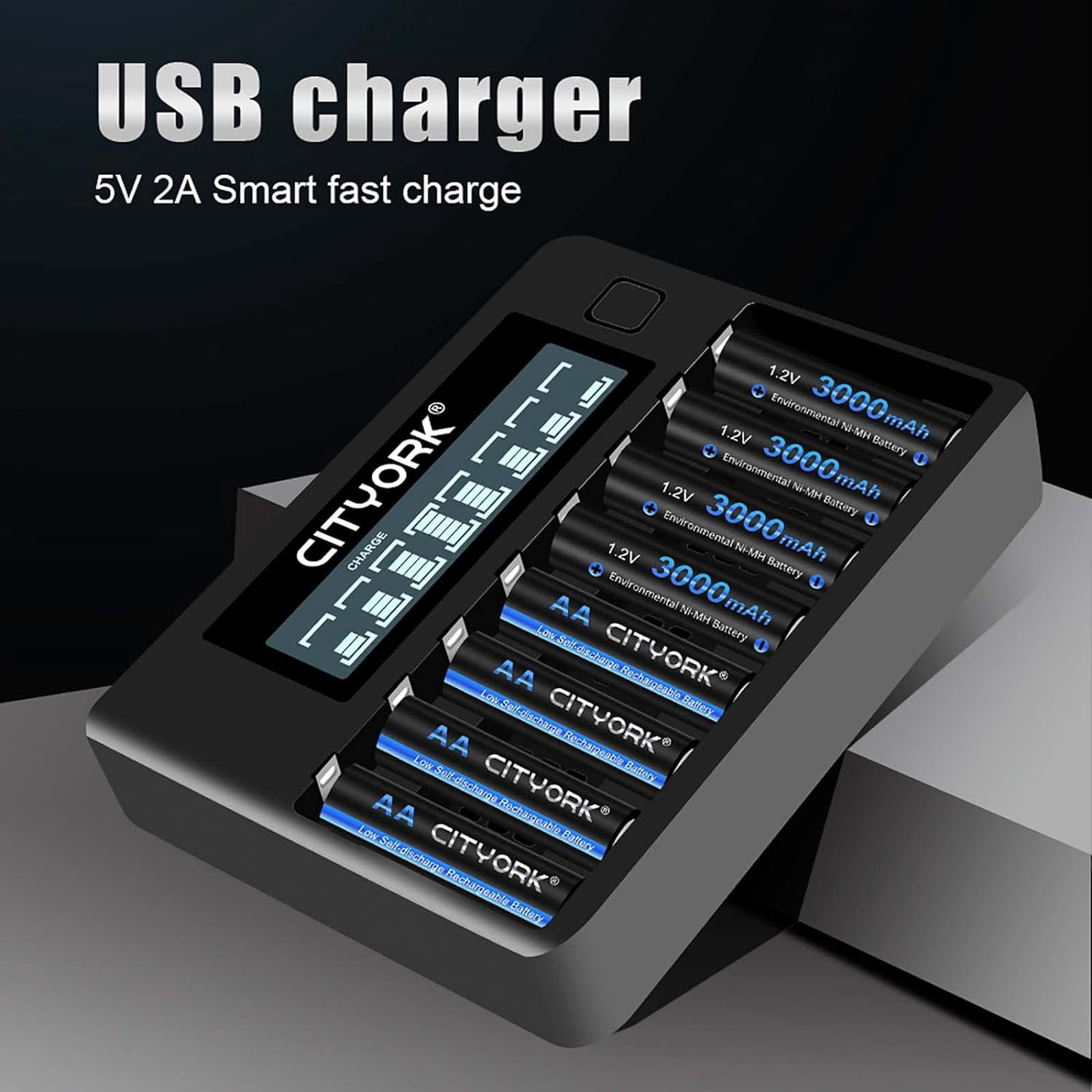 8 Bay AA AAA Smart LCD Independent Slot Battery Charger for High Capacity Low Self Discharge 1.2v Ni-MH Batteries