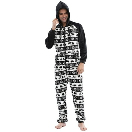 

Clearance Winter Men Christmas Onesie Pajamas Sets Elk Print Flannel Hooded PJs Zipper Fleece Jumpsuit Loungewear Cozy Warm Overalls