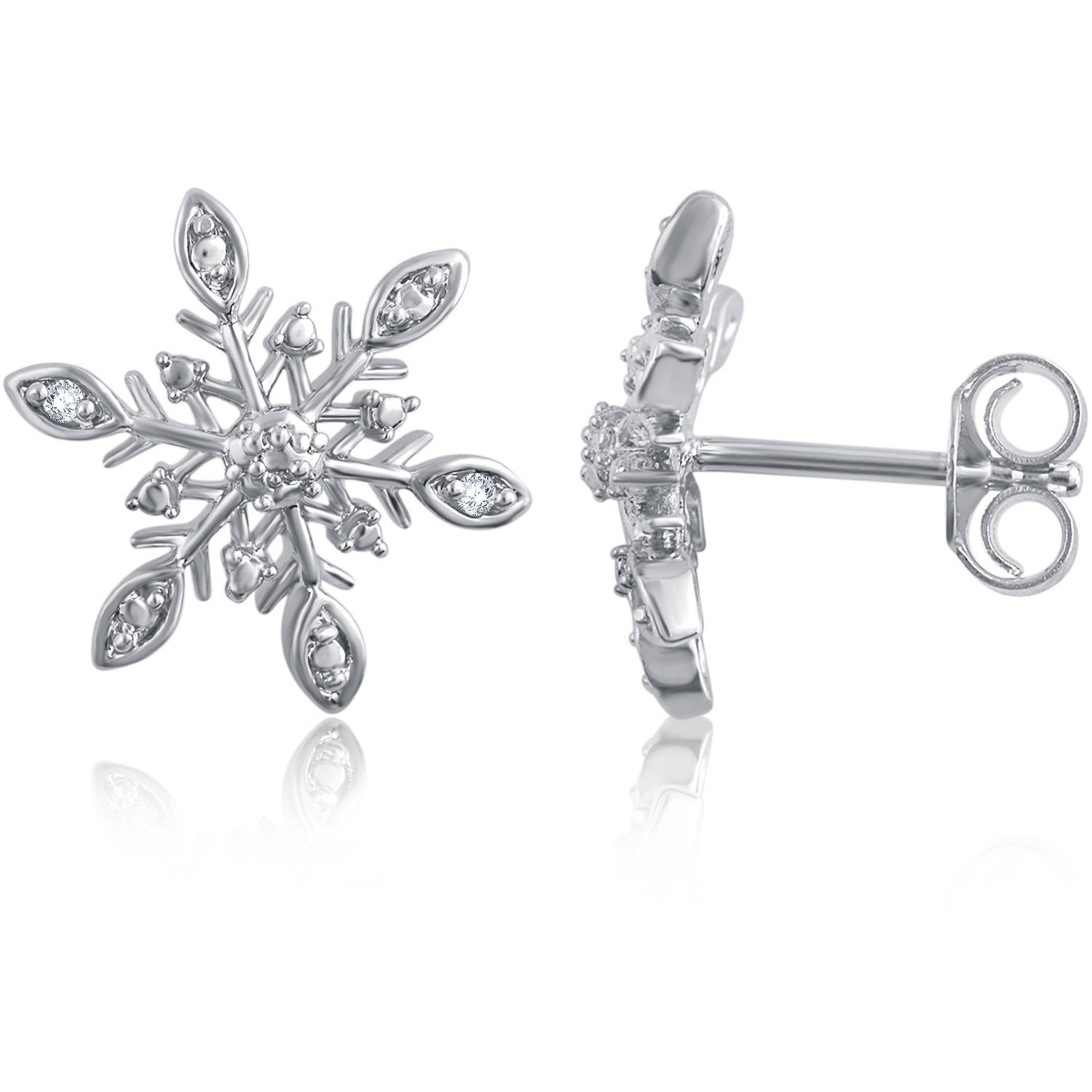 Rhodium Plated Brass Diamond Accent 3 Piece Fashion Jewelry Set with Snowflake Earrings and Pendant and Angel Pendant