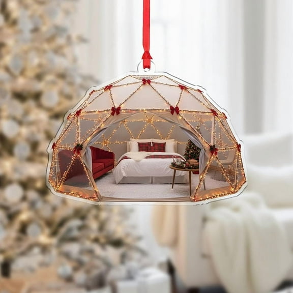 ViciArt Cozy Dome Christmas Ornament – Romantic Holiday Cabin with Lights, Acrylic & Fiber Wood Decor