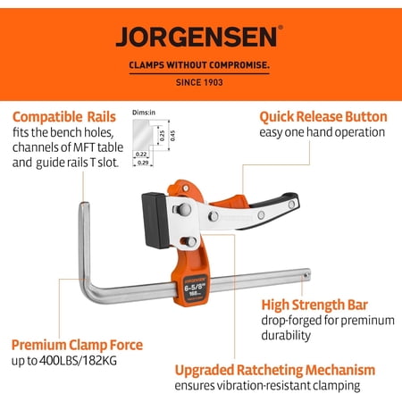 6-5/8 Inch Ratcheting Table Clamps with Quick Release for Track Saw Guide Rail System, 400lbs Load , 2-Pack