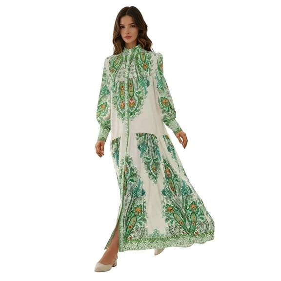 Printed Long Sleeve Maxi Dress